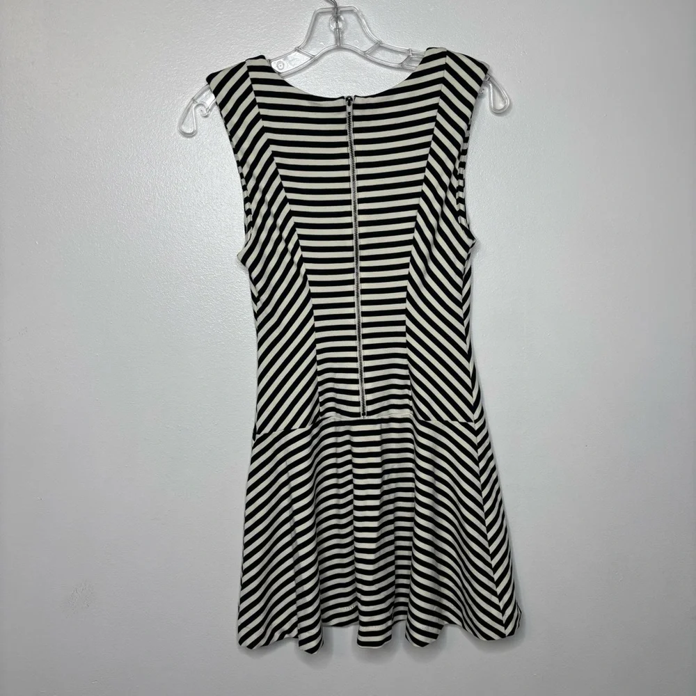 Free People Cha Cha Mini Dress Women XS Black Ivory Stripe Sleeveless Fit Flare